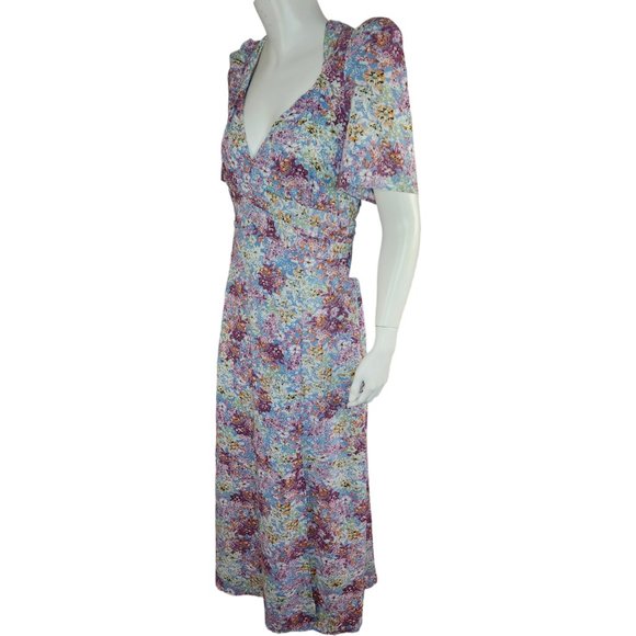 Floret Studios Floral Print Empire Waist Maxi Dress Women's XL Puff Sleeve - Picture 2 of 16